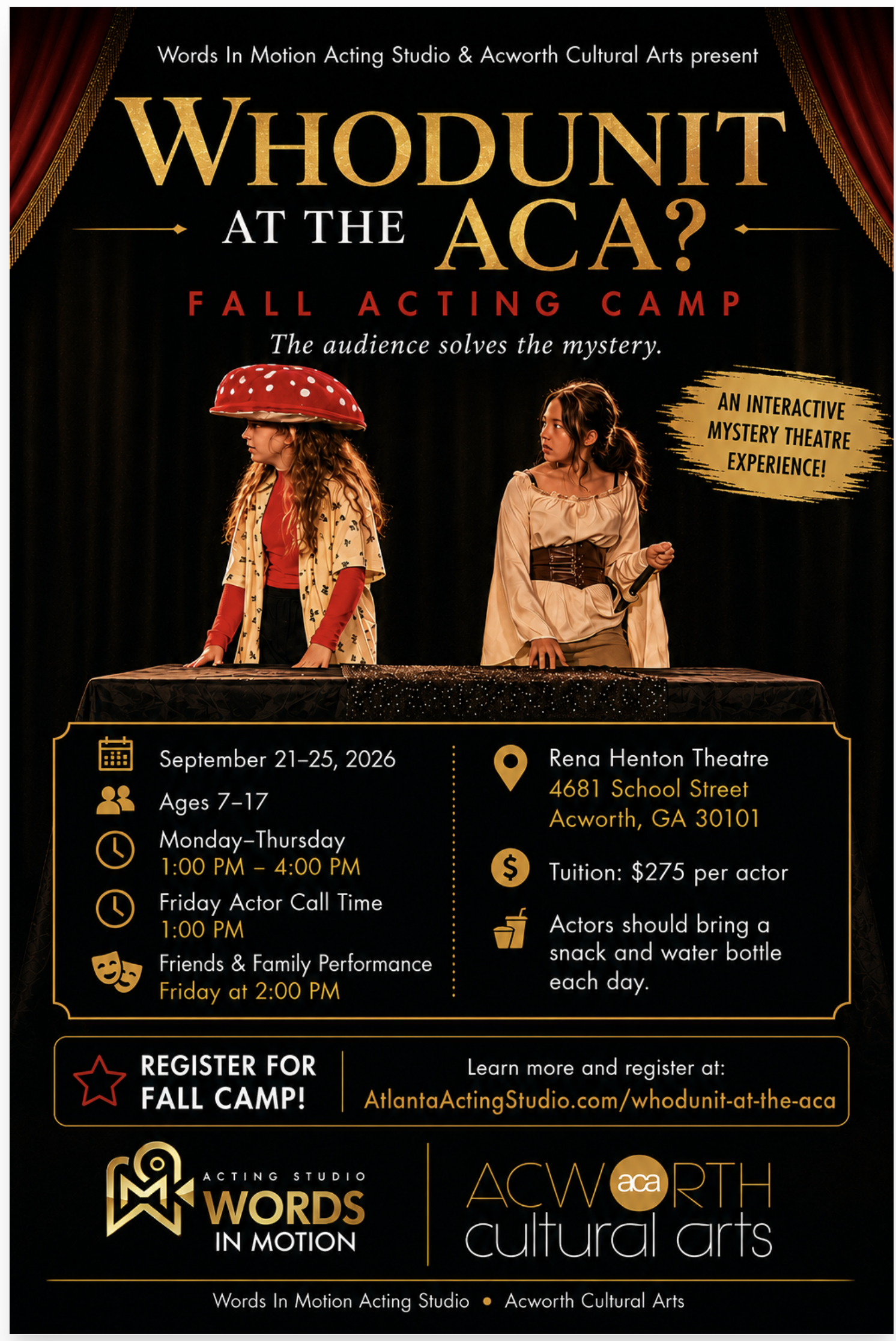 Whodunit at the ACA Fall Acting Camp for ages 7–17 in Acworth