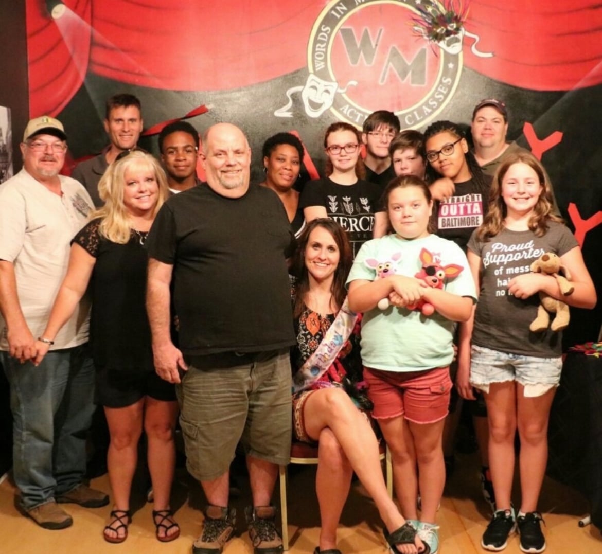 Words In Motion actors and instructors gathered during an earlier studio program